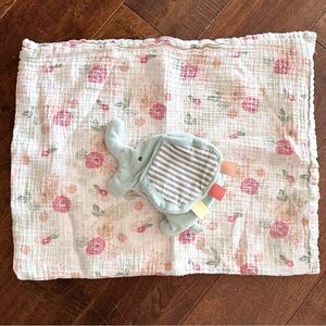 Baby Floral Swaddle Blanket with Teal Elephant Crinkle Baby Activity Toy